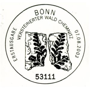 Petrified plants on commemorative postmark of Germany 2003