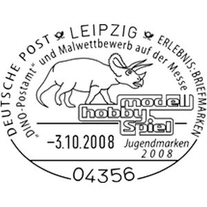 Plateosaurus stamp from the dinosaurs Mini-Sheet of Germany 2008 on regular big size, domestic letter