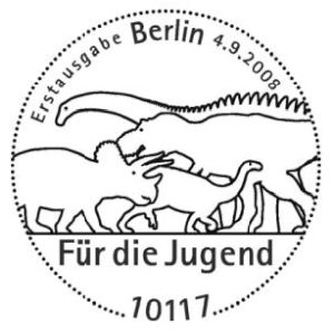 Dinosaurus on commemorative postmark of Germany 2008