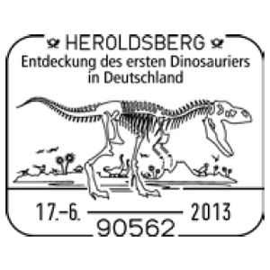 theropod dinosaurs on commemorative postmark of Germany 2013