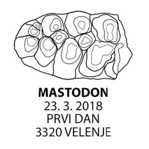 Mastodon tooth on commemorative postmark of Slovenia 2018