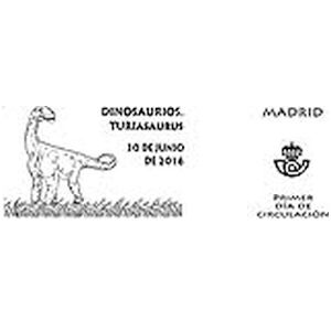 Turiasaurus dinosaur on commemorative postmark of Spain 2016