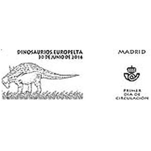 Europelta dinosaur on commemorative postmark of Spain 2016