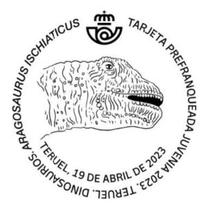 Aragosaurus ischiaticus on commemorative postmark of Spain 2023