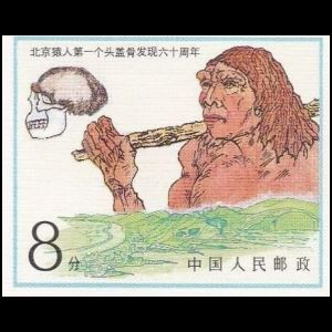 Peking Man on imprinted stamp of China 1989