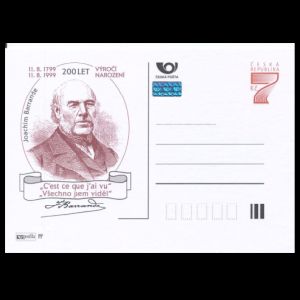 Paleontologist Joachim Barrande on personalized postal stationery of Czech Republic 1999