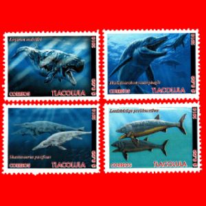 Prehistoric marine animals on fake stamps of Mexico