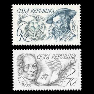 Georgius Agricola and Voltaire on stamps of Czech Republic 1994