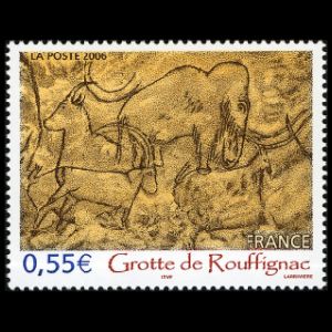 Cave painting of prehistoric animals on stamp of France 2006