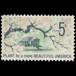 Thomas Jefferson's monument on stamp of USA 1966