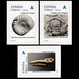 Skull of marine crocodile Maledictosuchus riclaensis from Ricla (Zaragoza) on personalized stamp of Spain 2019