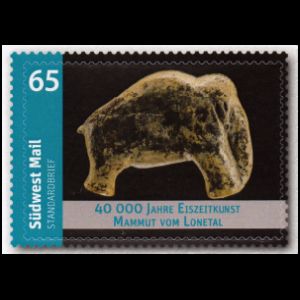 Mammoth figure from mammoth ivory on stamp of private German post company Suedwest Mail 2017