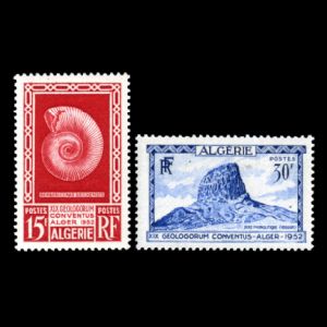 Ammonite on stamp of XIX International Geological Congress from Algeria 1952