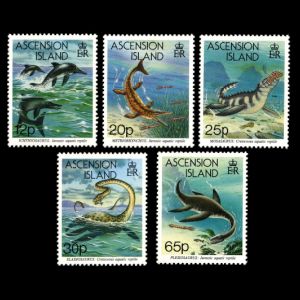 prehistoric animals, sea mosters on stamps of Ascention Islands 1994