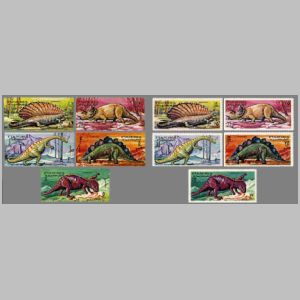 Dimetrodon and dinosaurs on stamps of Fujeira 1968