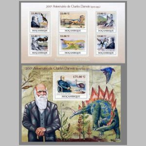 Charle Darwin and some Dinosaurs on stamps of Togo from 2010