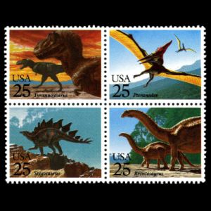 prehistoric animals, dinosaurs on stamps of USA 1989
