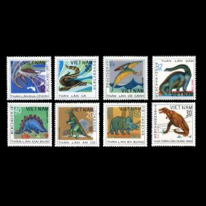 dinosaurs, plesiosaurus, pterosaurus on stamp of Vietnam 1979
