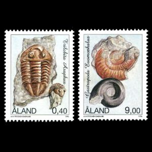 Trilobite and Gastropode on stamps of Aland 1996