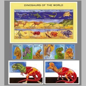 prehistoric animals, dinosaurs on stamps of Antigua 1995