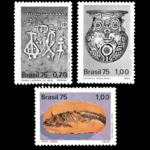 Fossil of prehistoric fish animals on stamp of Brazil 1975
