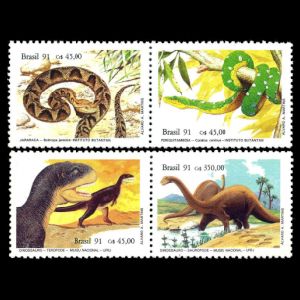 Snakes and Dinosaurs on stamps of Brazil 1991