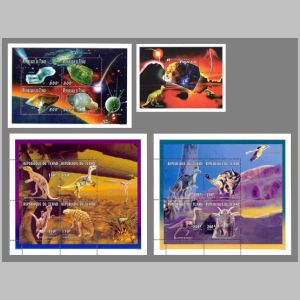 Dinosaurs and Minerals on stamps of Chad 1996
