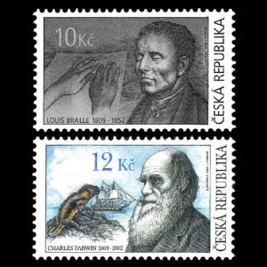 Charles Darwin and Louis Braille on stamps of Czech Republic 2009