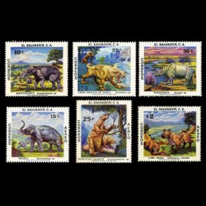 prehistoric animals on stamps of El Salvador 1980