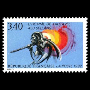 prehistoric man Tautavel on stamps of France 1992