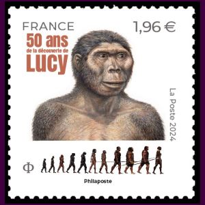 Australopithecus afarensis, Lucy, on stamp of France 2024