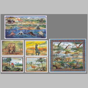 prehistoric animals, dinosaurs on stamps of Gambia 1995
