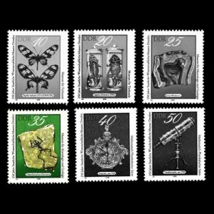 Dresden Science Museum , fossil of Palaeobatrachus diluvianus on stamps of Germany GDR 1978