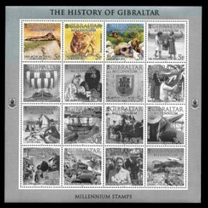Sabertooth cat and Neanderthal on stamps of Gibraltar 2000