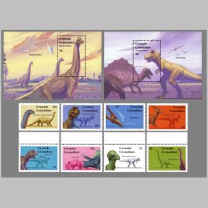 prehistoric animals and dinosaurs on stamps of Grenada 1994