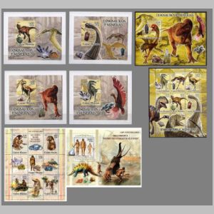 Neanderthal, dinosaurs and other prehistoric animals on stamps of Guinea Bissau 2005