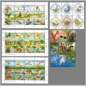 dinosaur, prehistoric and modern animals on stamps of Guyana 1993