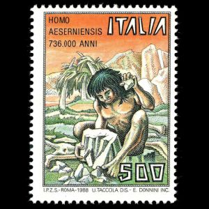 Prehistoric man, Homo Aeserniensis on stamps of Italy 1988