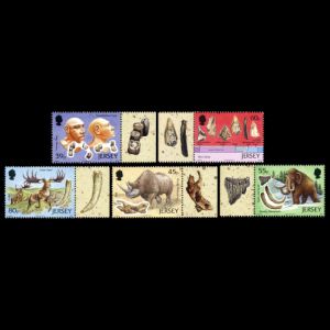 Prehistoric animal and human on stamps of Jersey 2010