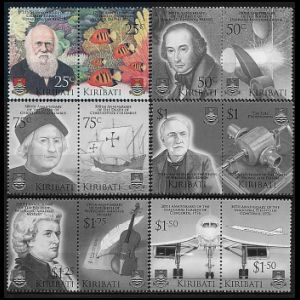 Charles darwin among other famous persons on stamps of Kiribati 2006