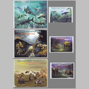 Dinosaurs and prehistoric animals on stamp of Liberia 2005