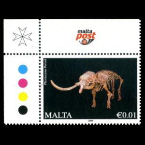 Fossil dwarf elephant Elephas falconeri on reprinted definitive stamp of Malta 2015