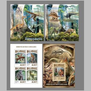 Dinosaurs, prehistoric animals and humans on stamps of Mozambique 2013
