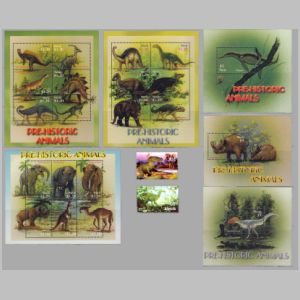 Dinosaurs and prehistoric animals on stamps of Nevis 2005