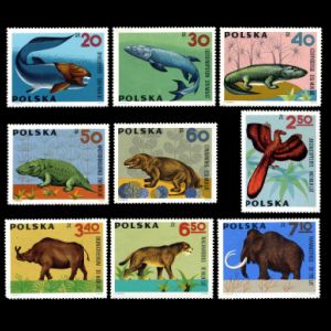 Prehistoric animals on stamp of Poland 1966