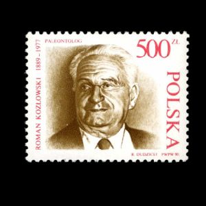Famous Polish paleontologist Roman Kozlowski on stamp of Poland 1990