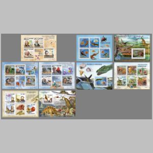 dinosaurs and another prehistoric animals on stamps of Sao Tome