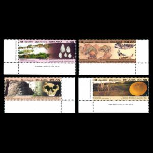 Fossils of prehistoric animals and humans on stamps of Sri Lanka 2005