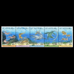 Prehistoric marine reptile on stamps of St Kitts 1994