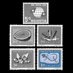 fossil and minerals on Propatia stamps of Switzerland 1959